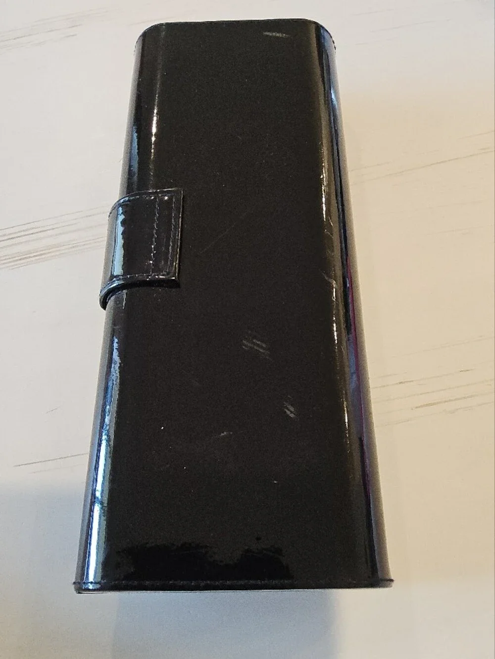 Lancome Black Patent Clutch with Faceted Gem Accent